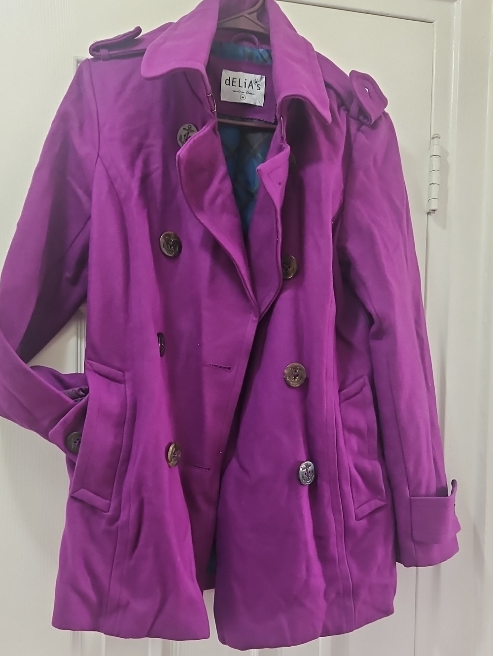 dELiA*s Vibrant Purple Double-Breasted Trench Coat